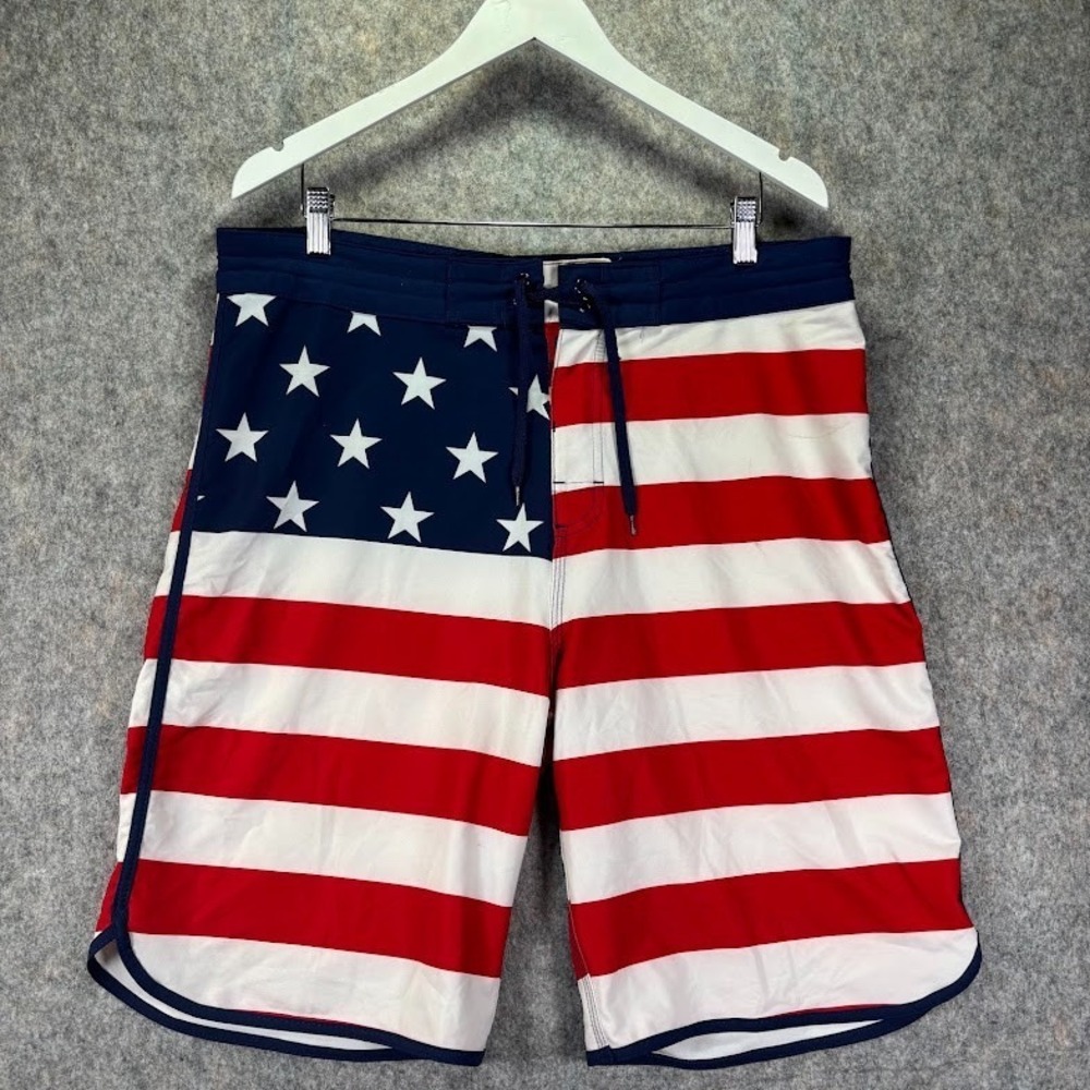 Old Navy California American Flag Board Shorts Mens Sz 36 Drawstring Swim Trunks - Picture 1 of 16